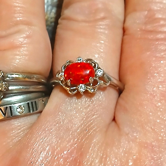 VTG RJ Graziano Fire Opal White Sapphire Ring - Picture 7 of 7